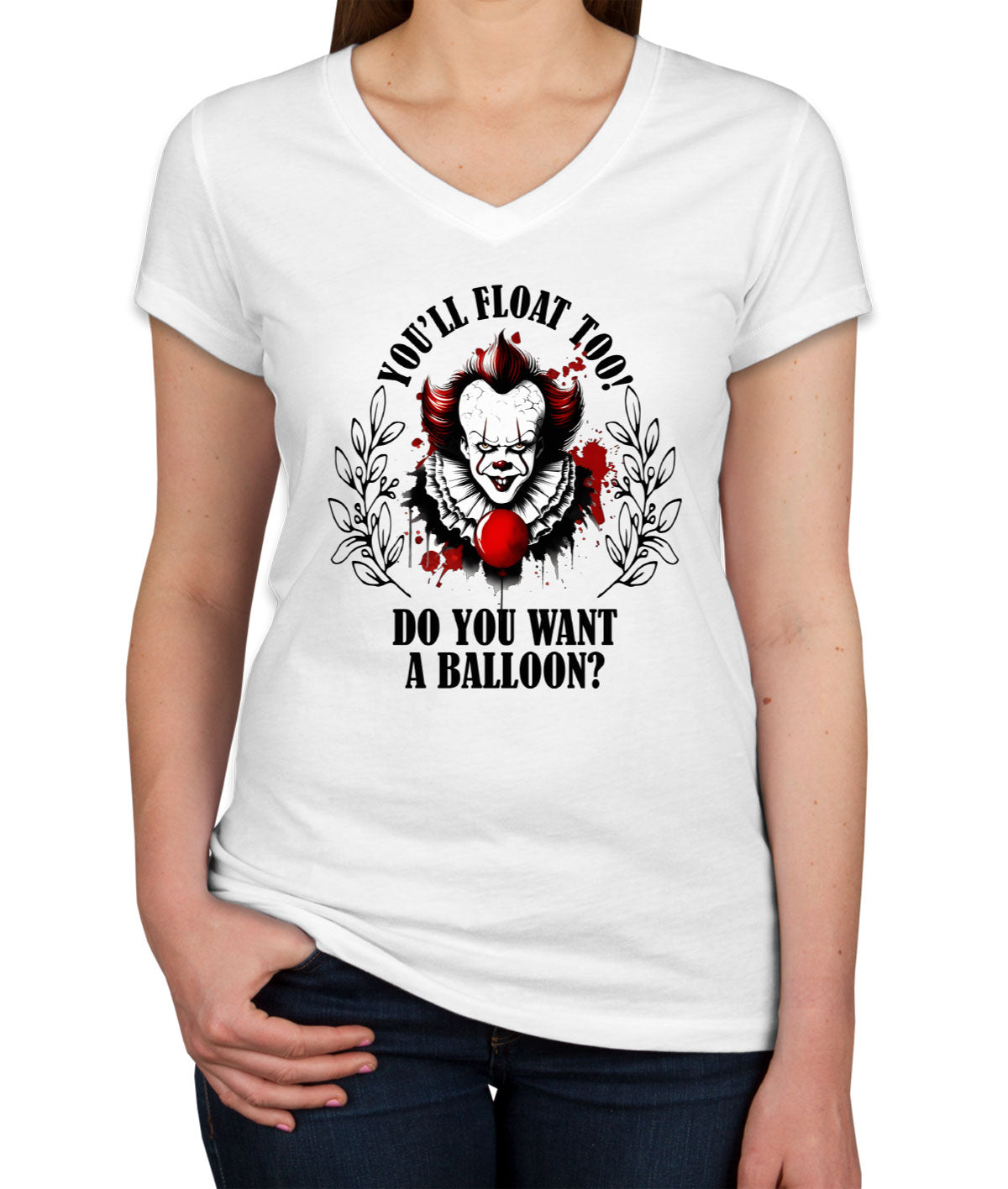 Pennywise You'll Float Too Do You Want A Balloon? Halloween Women's V Neck T-shirt