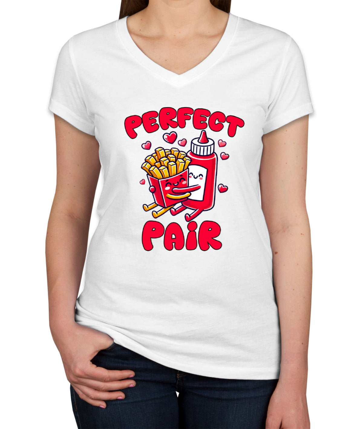 Ketchup And Fries Perfect Pair Valentine's Day Matching Women's V Neck T-shirt