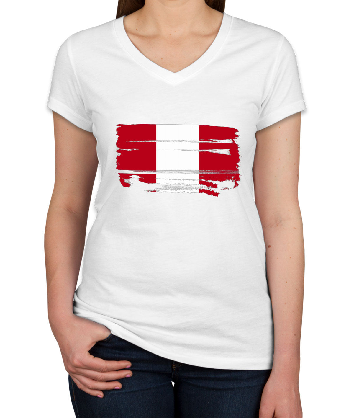 Peru Flag Women's V Neck T-shirt