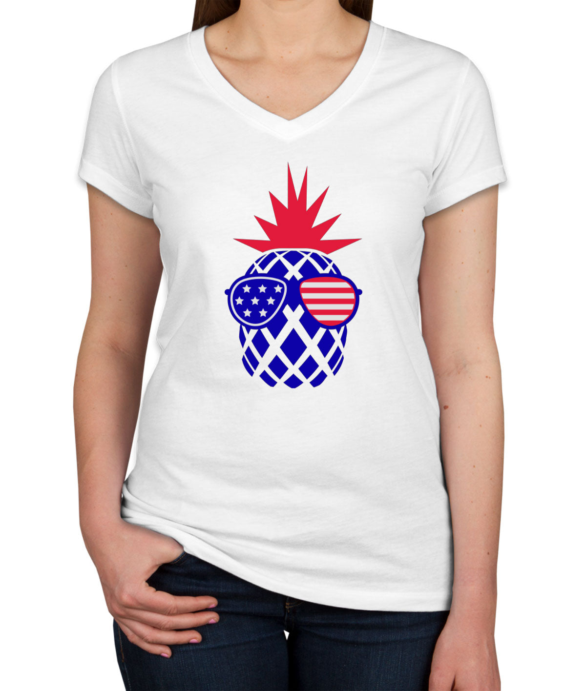 Pineapple America Patriotic Women's V Neck T-shirt