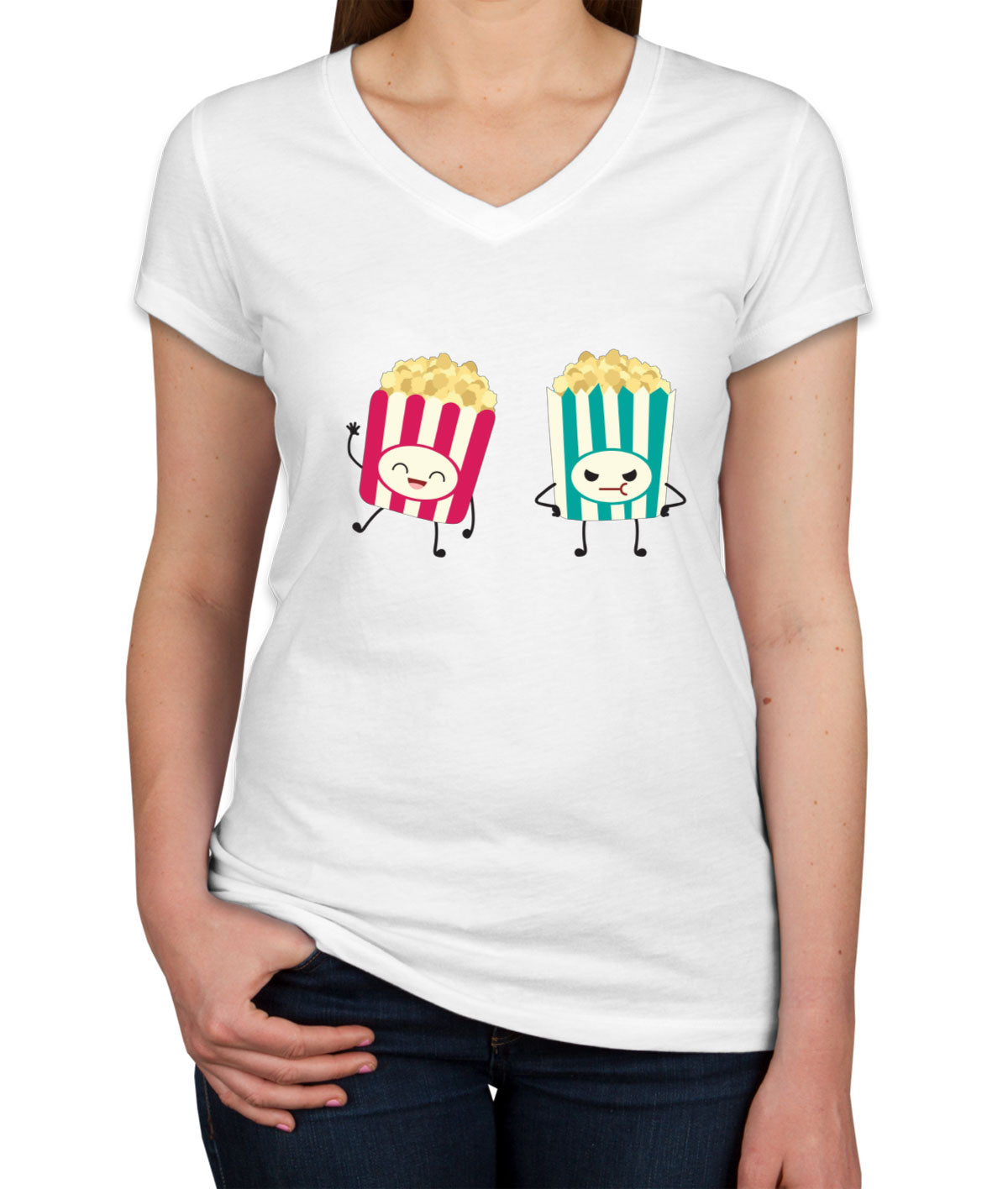 Cute Popcorn Women's V Neck T-shirt
