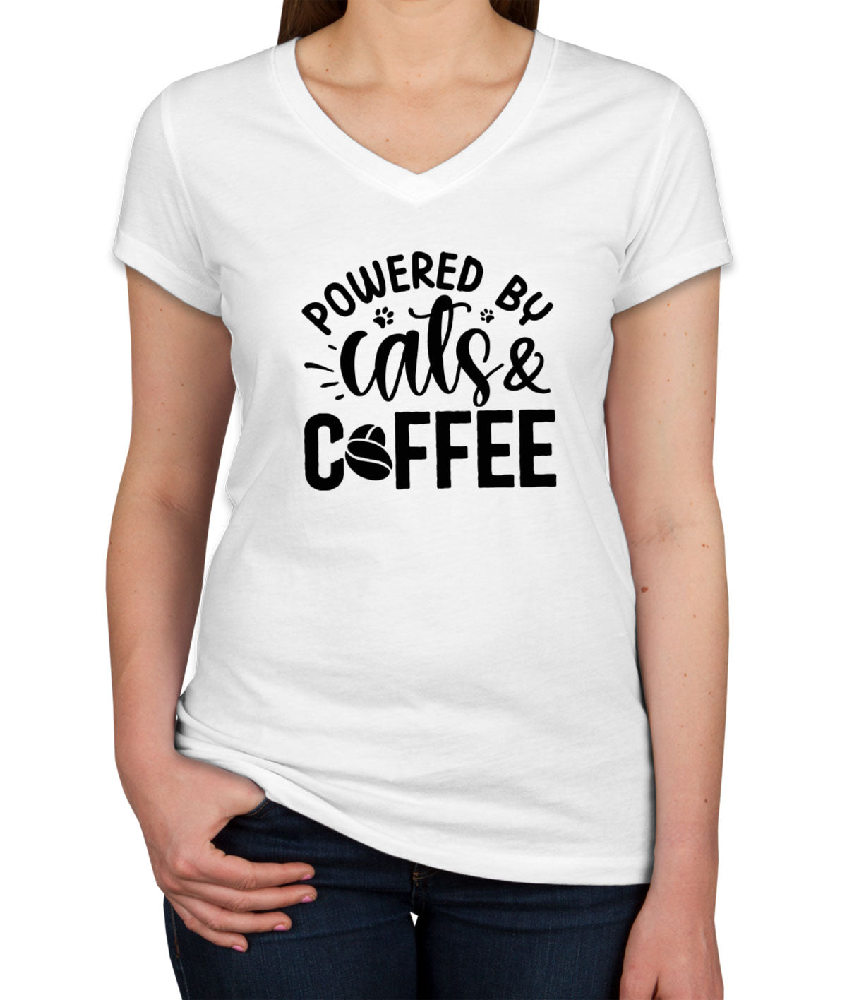 Powered By Cats And Coffee Mother's Day Women's V Neck T-shirt