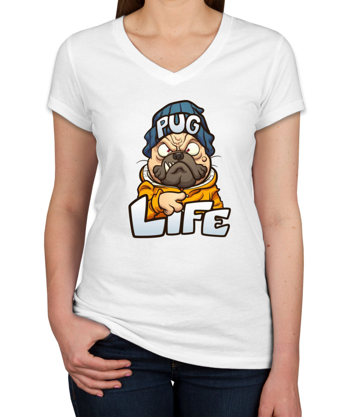 Pug Life Pug Dog Cartoon Women's V Neck T-shirt