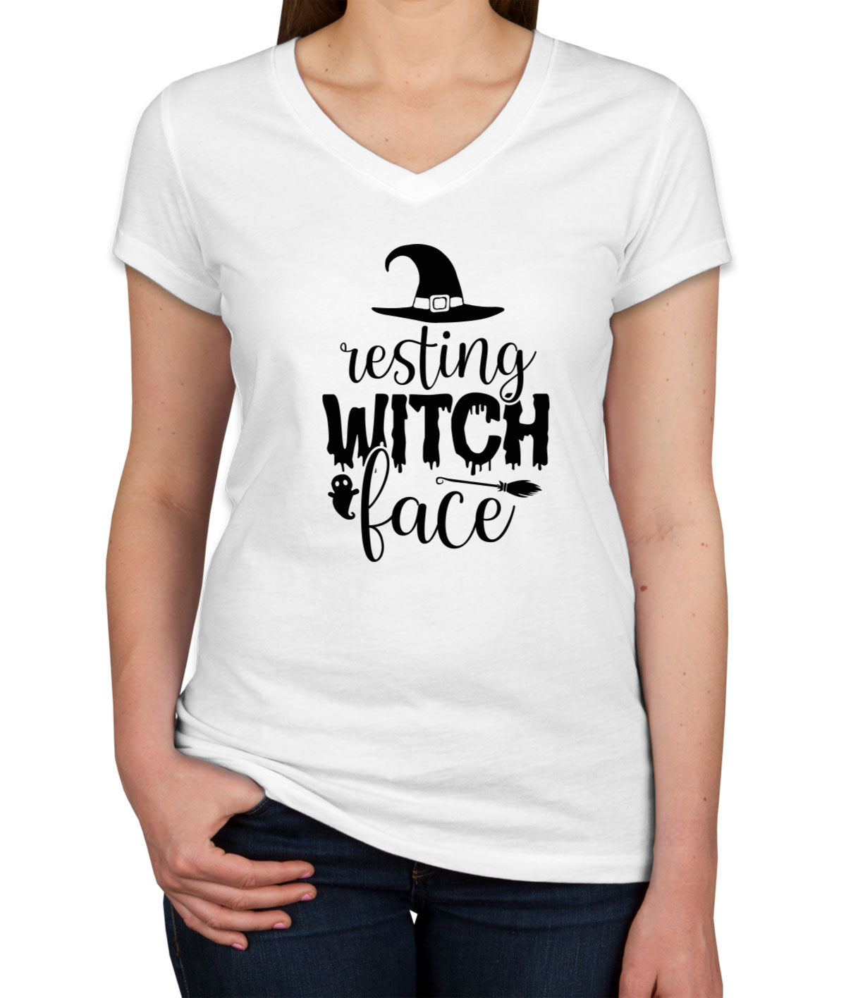 Resting Witch Face Halloween Women's V Neck T-shirt