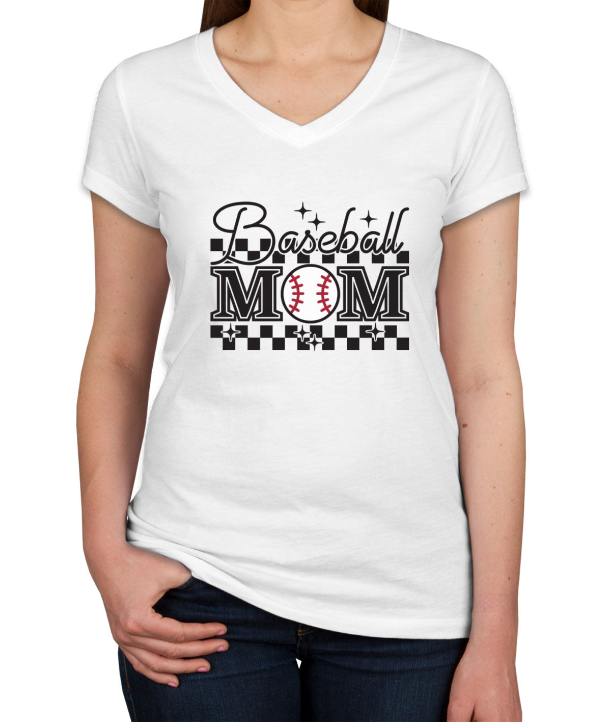 Retro Baseball Mom Women's V Neck T-shirt