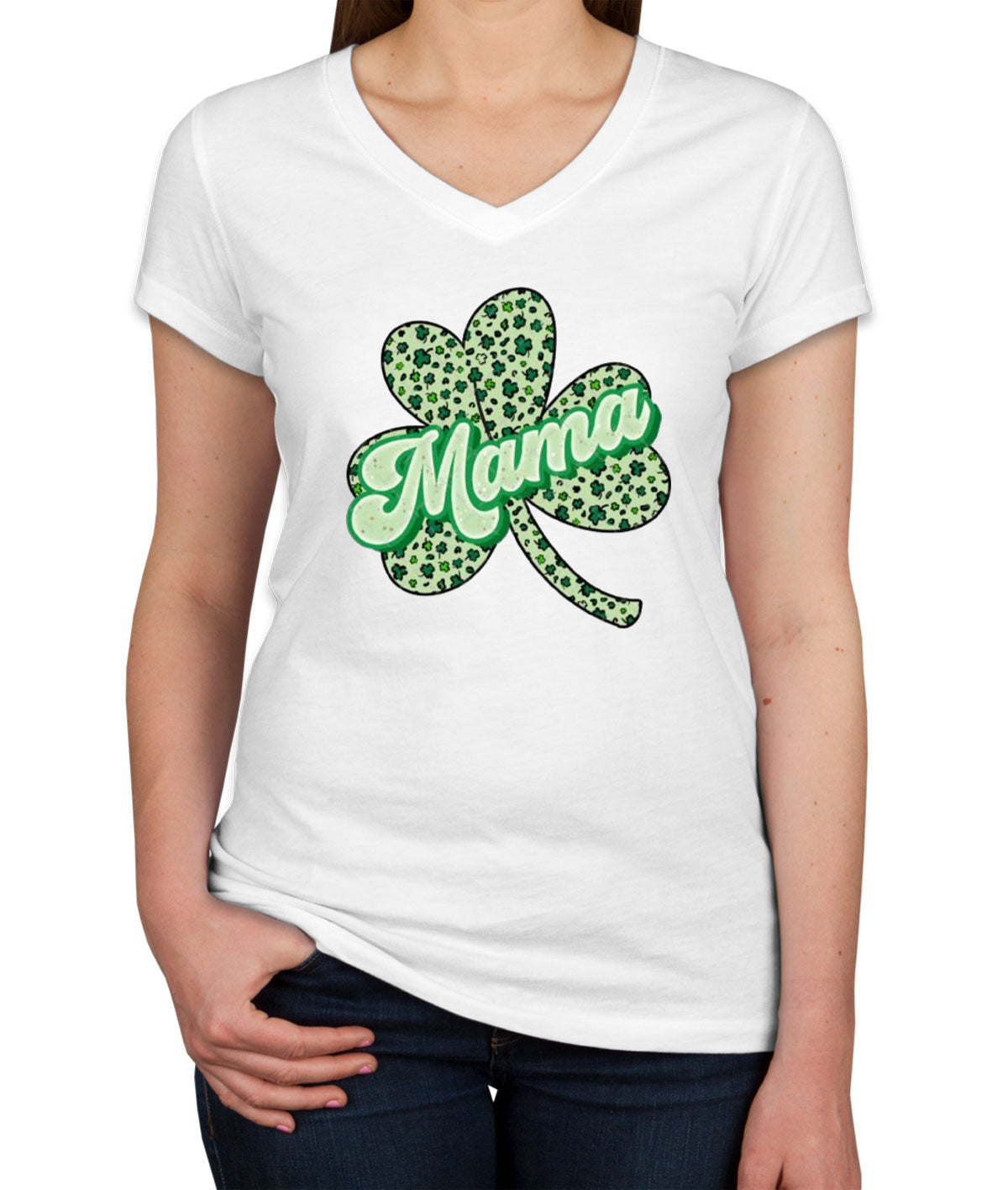 Retro Mama Shamrock St. Patrick's Day Women's V Neck T-shirt