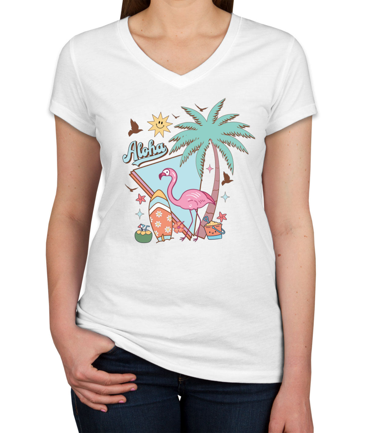 Aloha Retro Summer Women's V Neck T-shirt