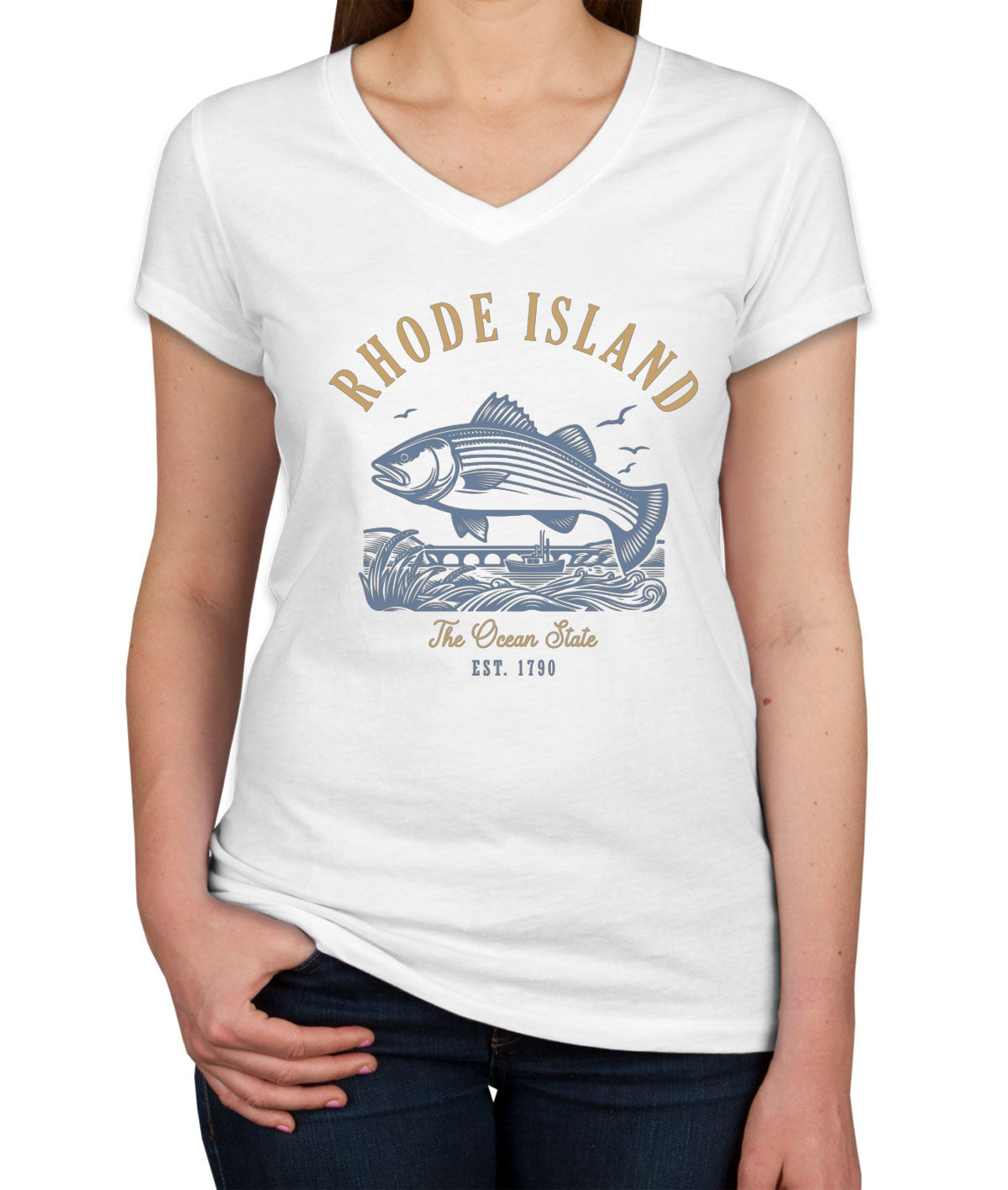 Rhode Island State Vintage Women's V Neck T-shirt
