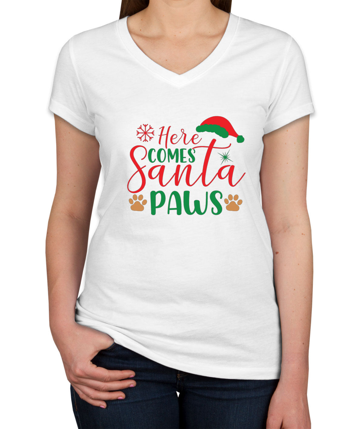 Hear Comes Santa Paws Christmas Women's V Neck T-shirt