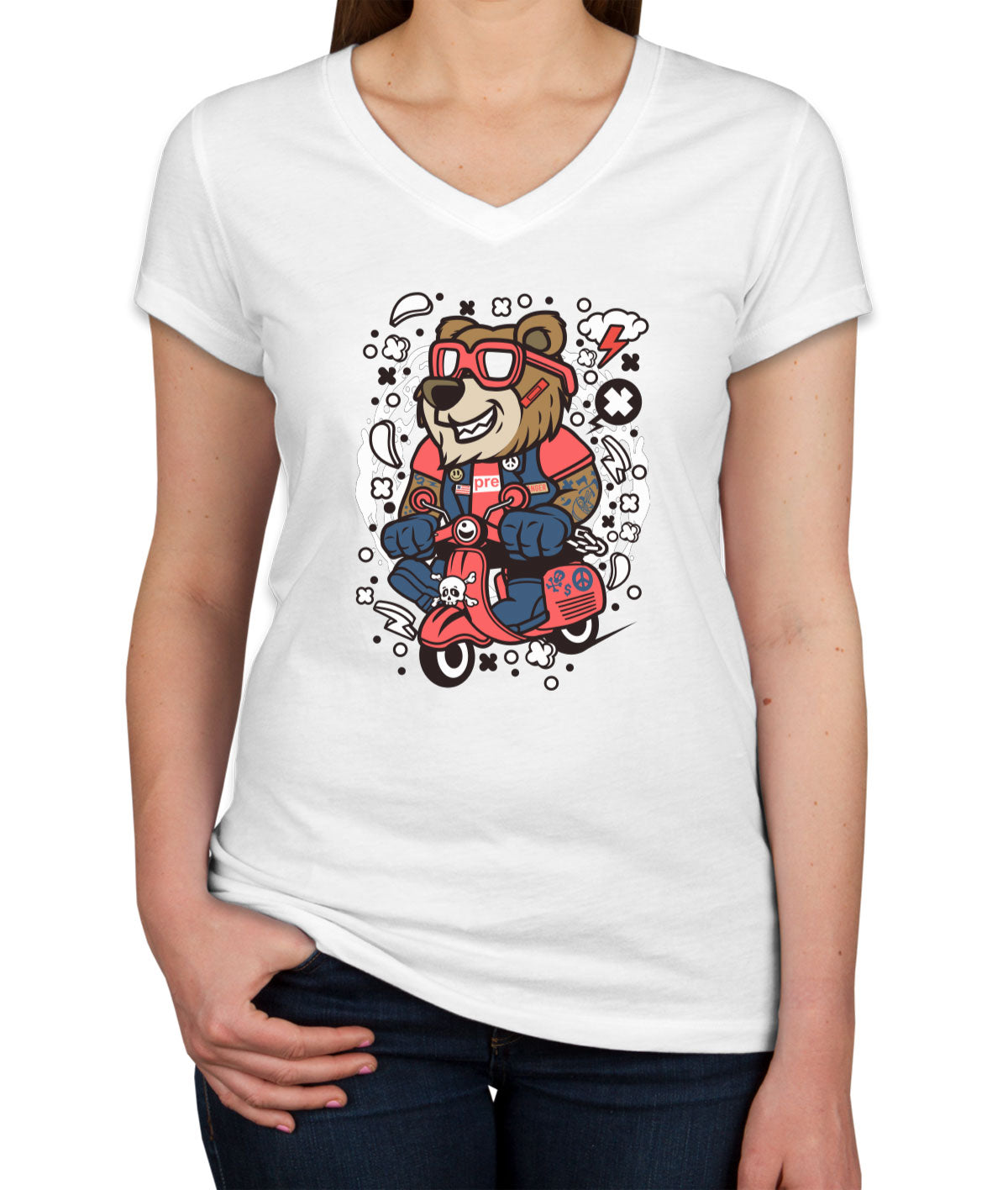 Scooter Bear Women's V Neck T-shirt