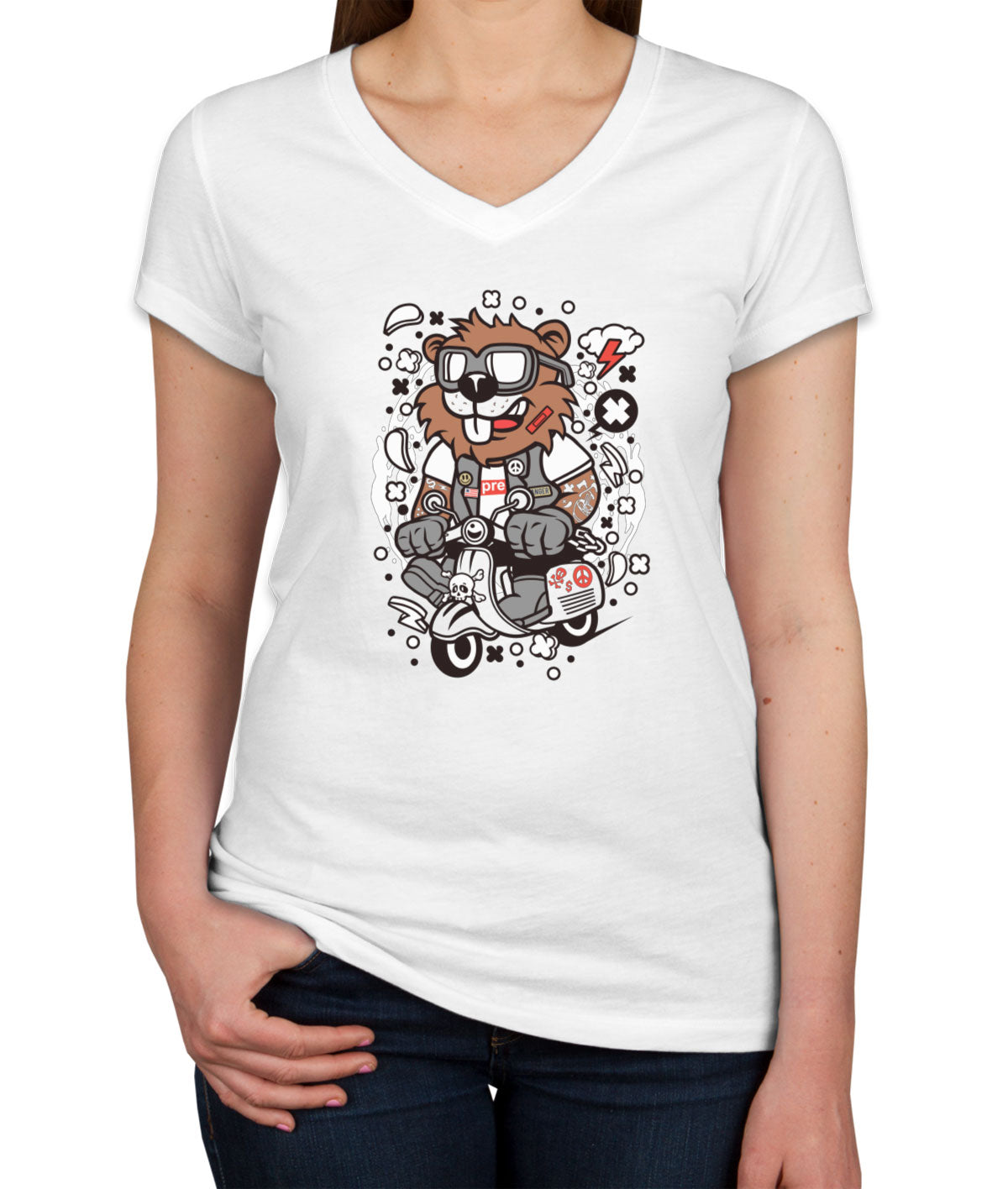 Scooter Beaver Women's V Neck T-shirt