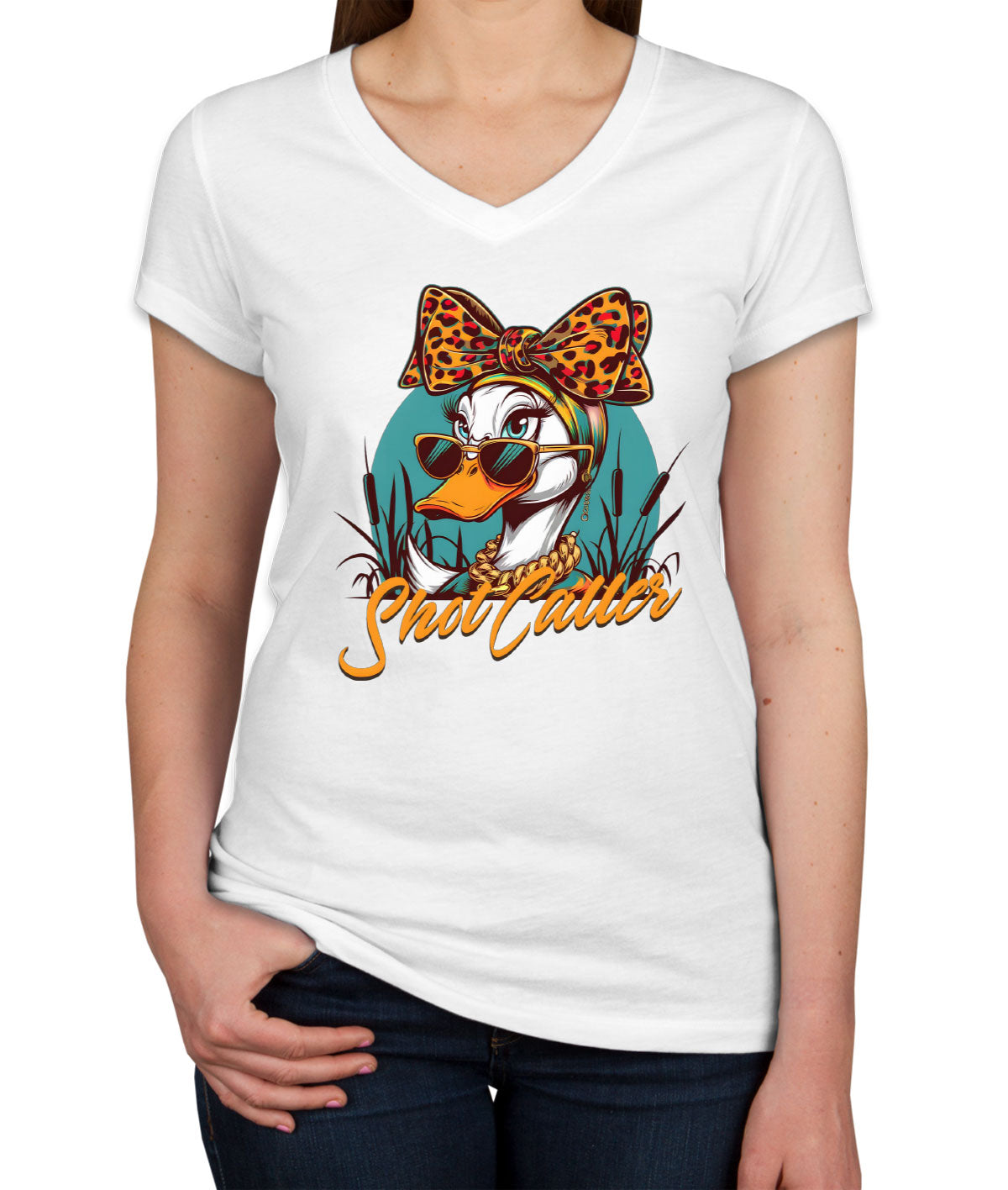 Shot Caller Duck Hunting Women's V Neck T-shirt