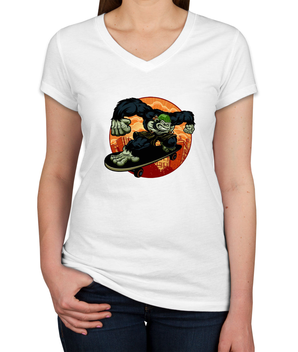 Gorilla Skateboard Women's V Neck T-shirt