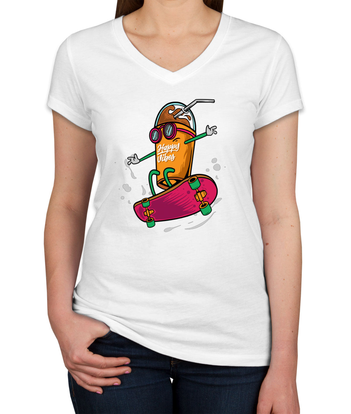 Monster Skateboard Women's V Neck T-shirt