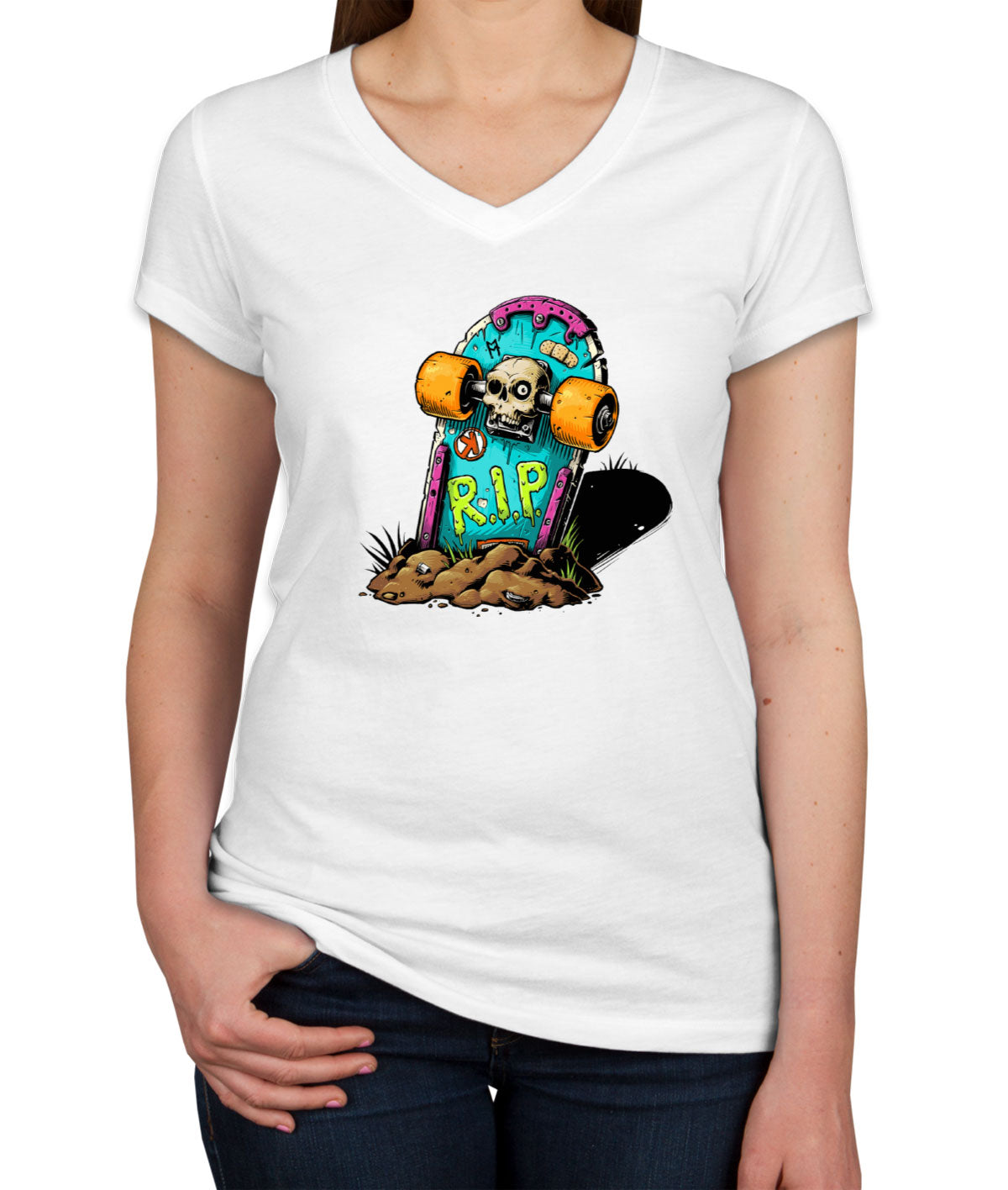 Skateboard Graveyard RIP Women's V Neck T-shirt