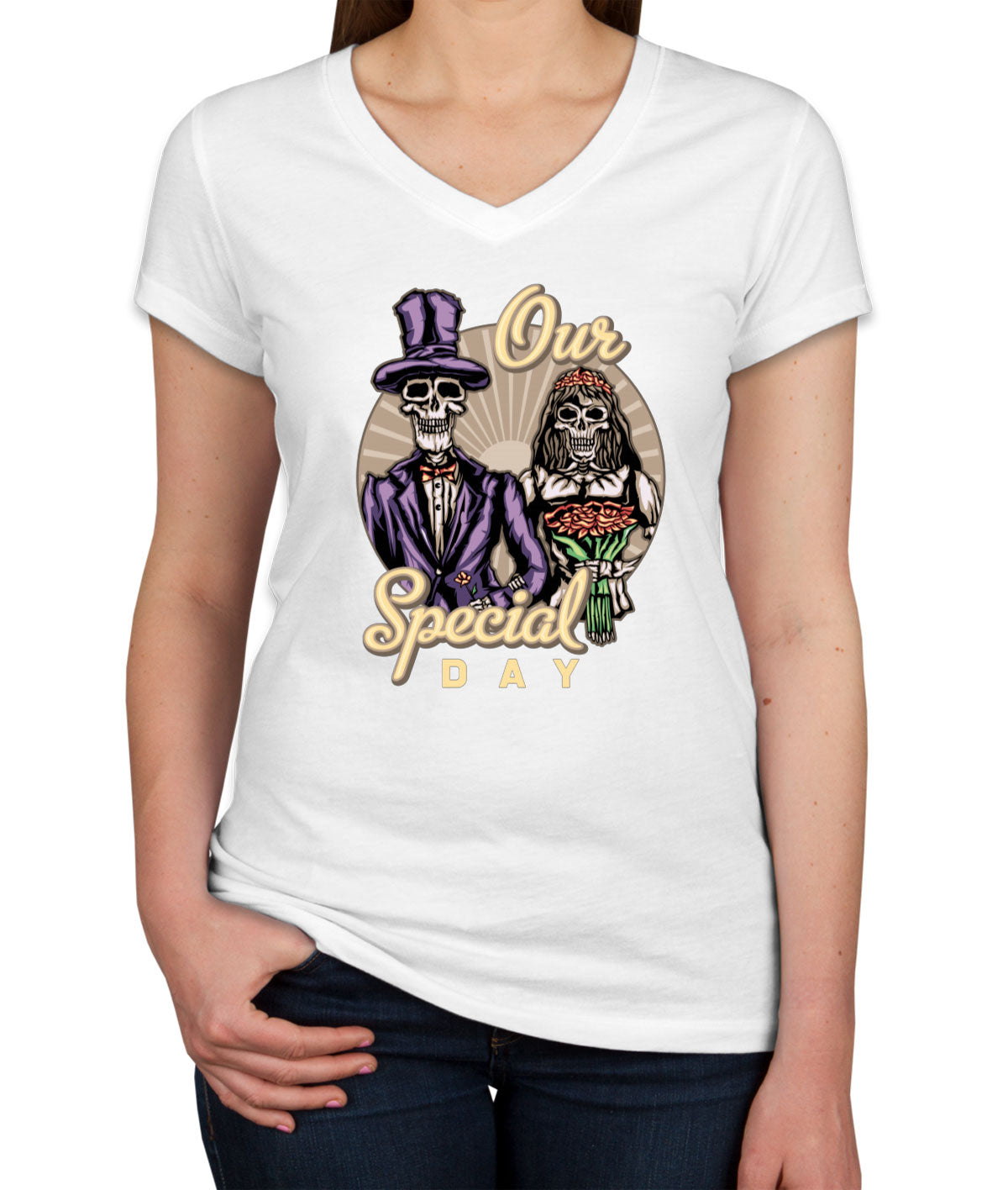 Skeleton Couple Women's V Neck T-shirt