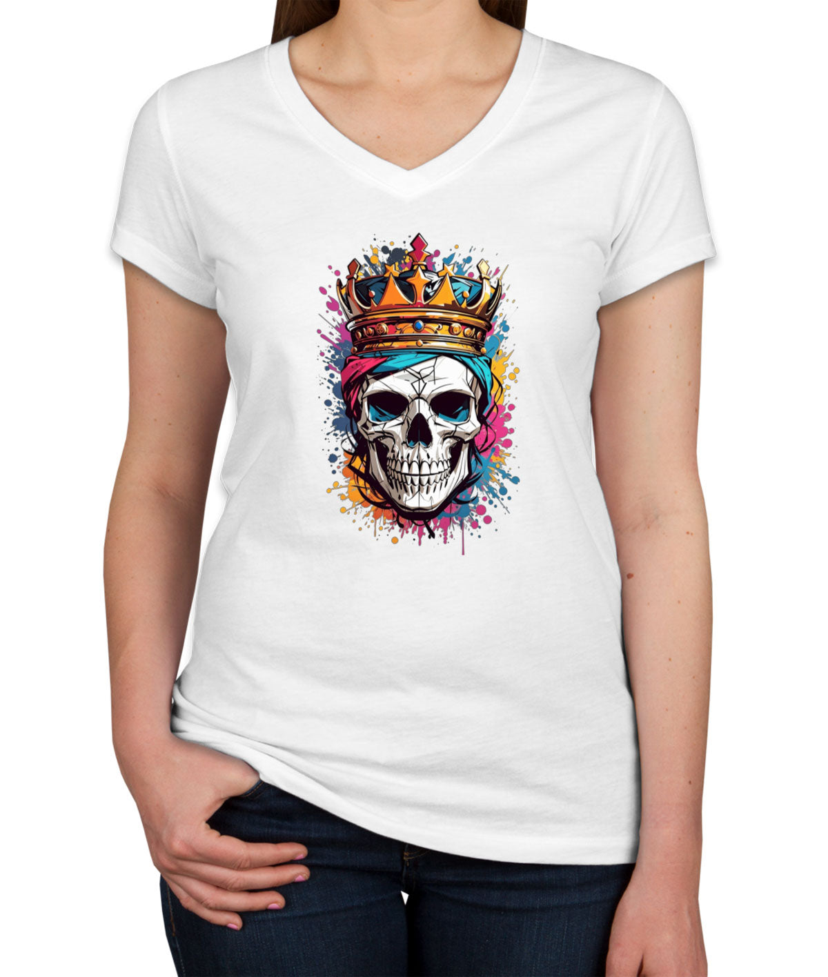 Colorful Skull Women's V Neck T-shirt