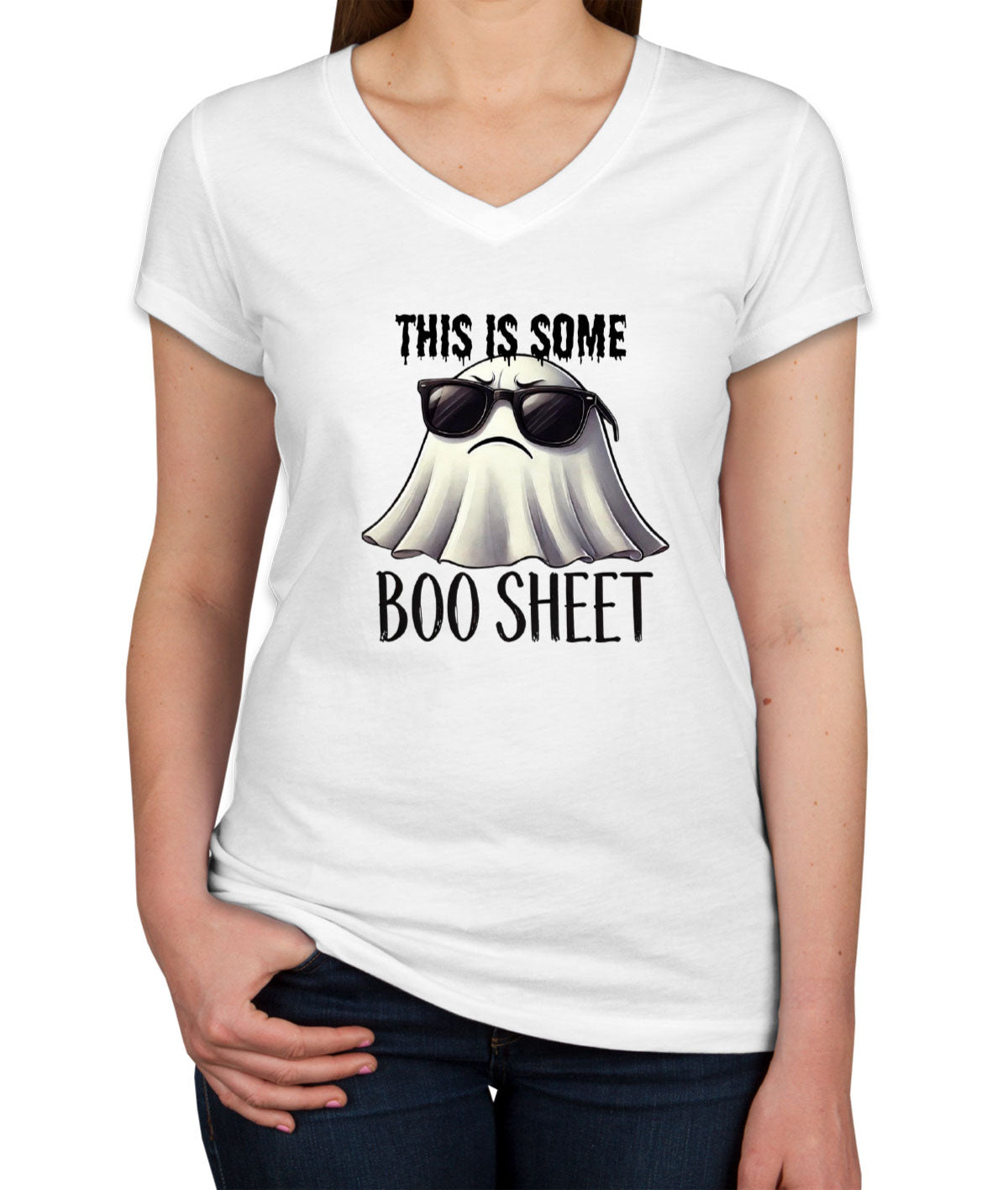 This Is Some Boo Sheet Halloween Women's V Neck T-shirt