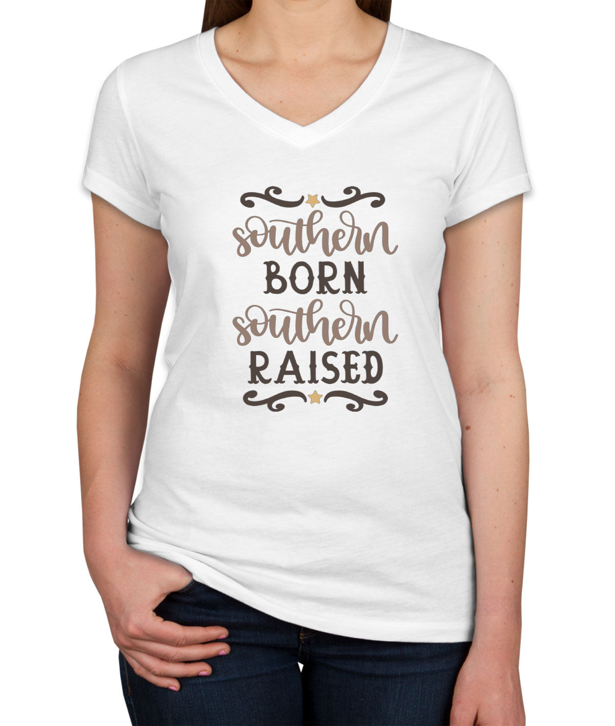 Southern Born Southern Raised Women's V Neck T-shirt
