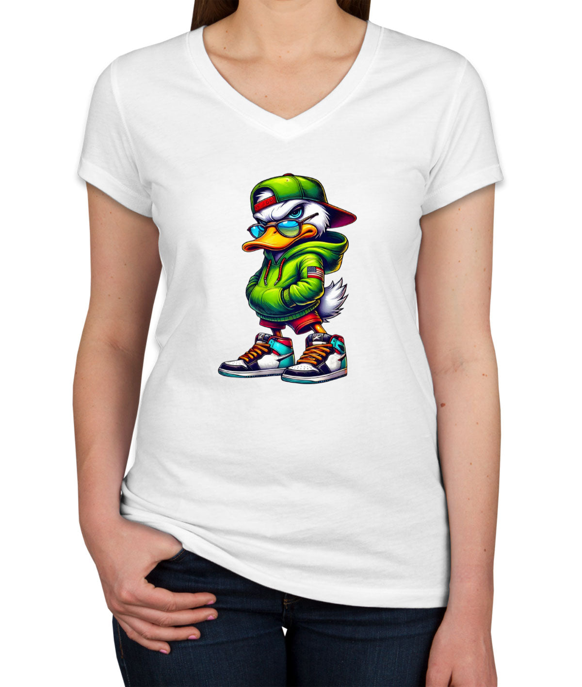 Street Duck Cartoon Women's V Neck T-shirt