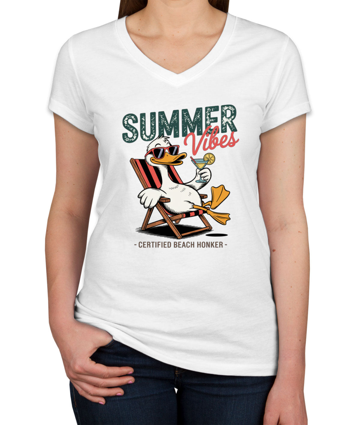 Summer Vibes Funny Duck Women's V Neck T-shirt