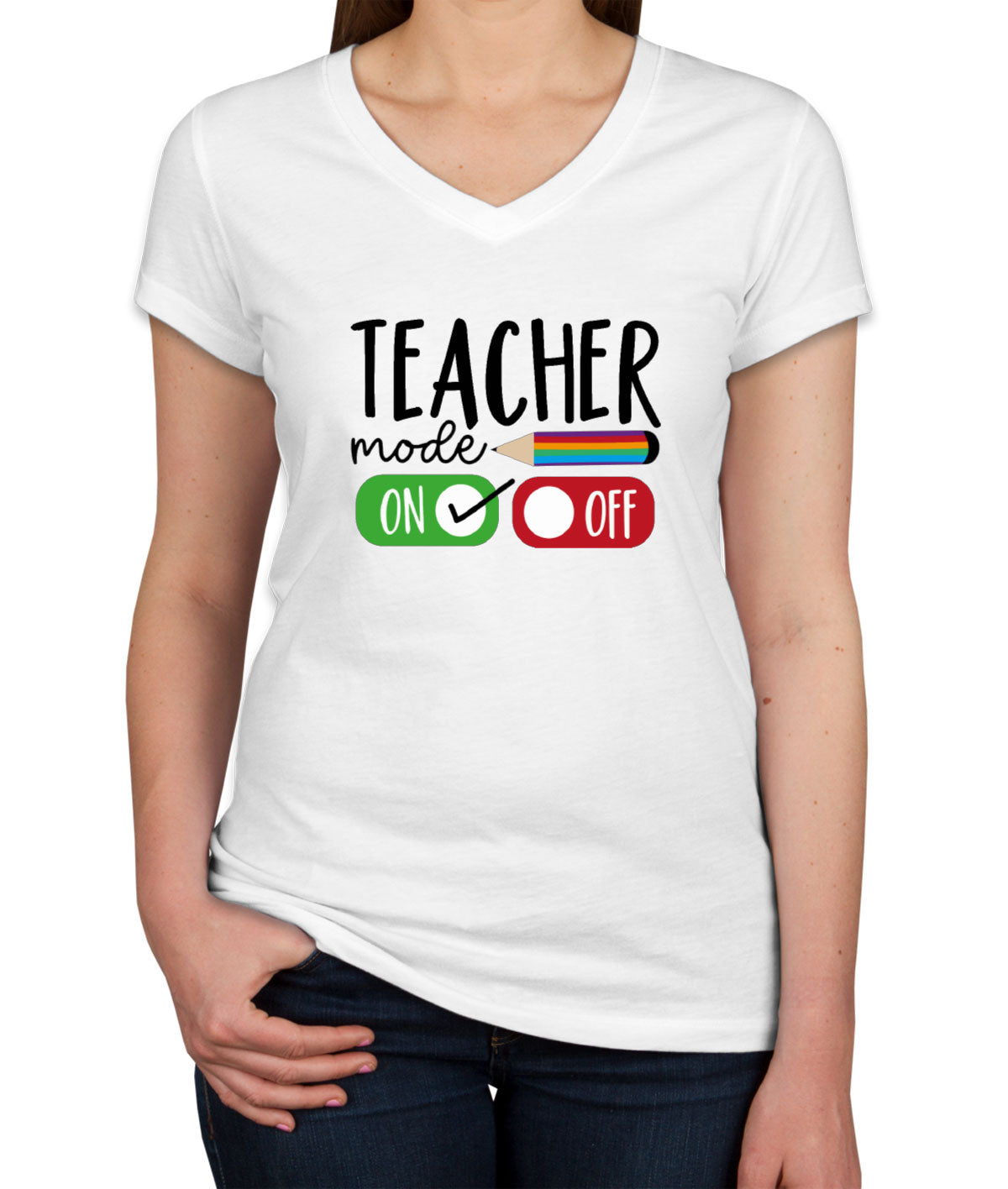 Teacher Mode On Women's V Neck T-shirt