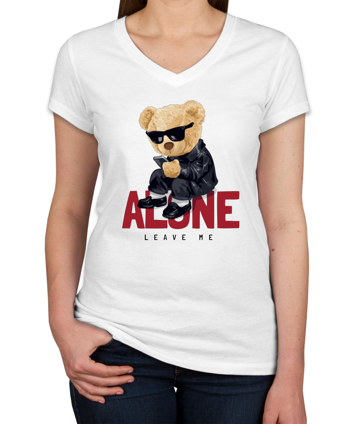 Teddy Bear Leave Me Alone Women's V Neck T-shirt