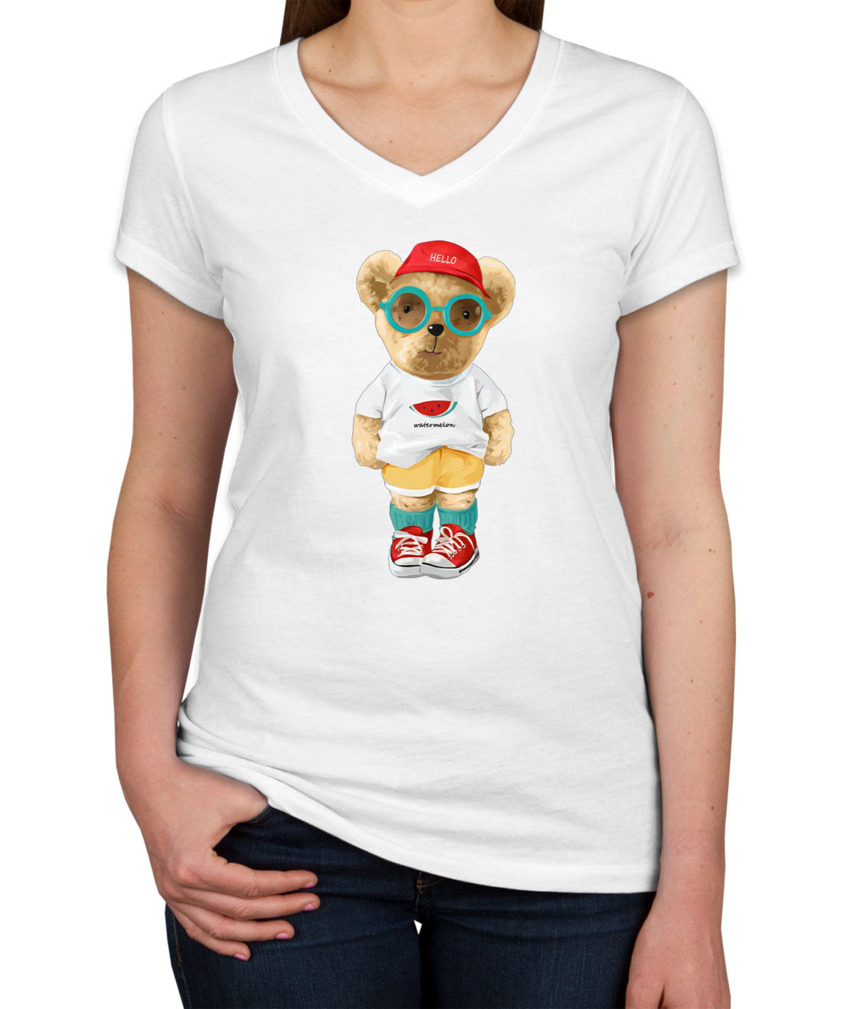 Cute Teddy Bear Women's V Neck T-shirt