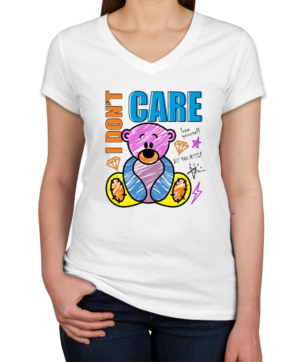 Teddy Bear I Don't Care Women's V Neck T-shirt