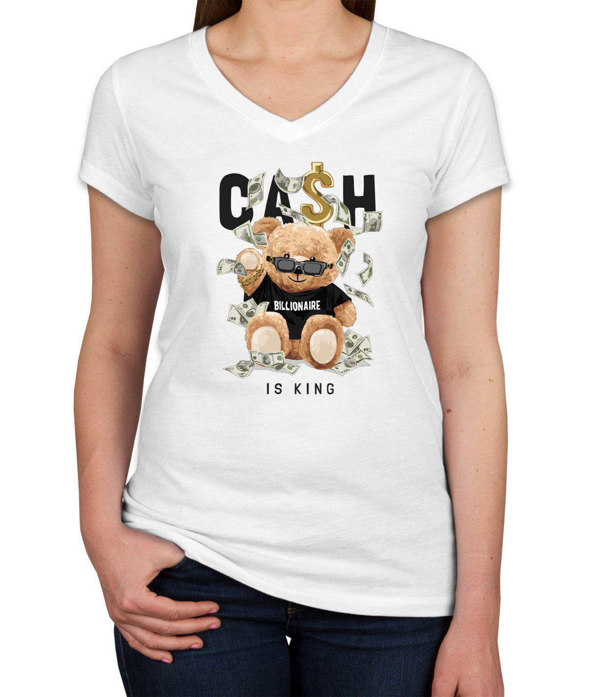 Teddy Bear Cash Billionaire Women's V Neck T-shirt