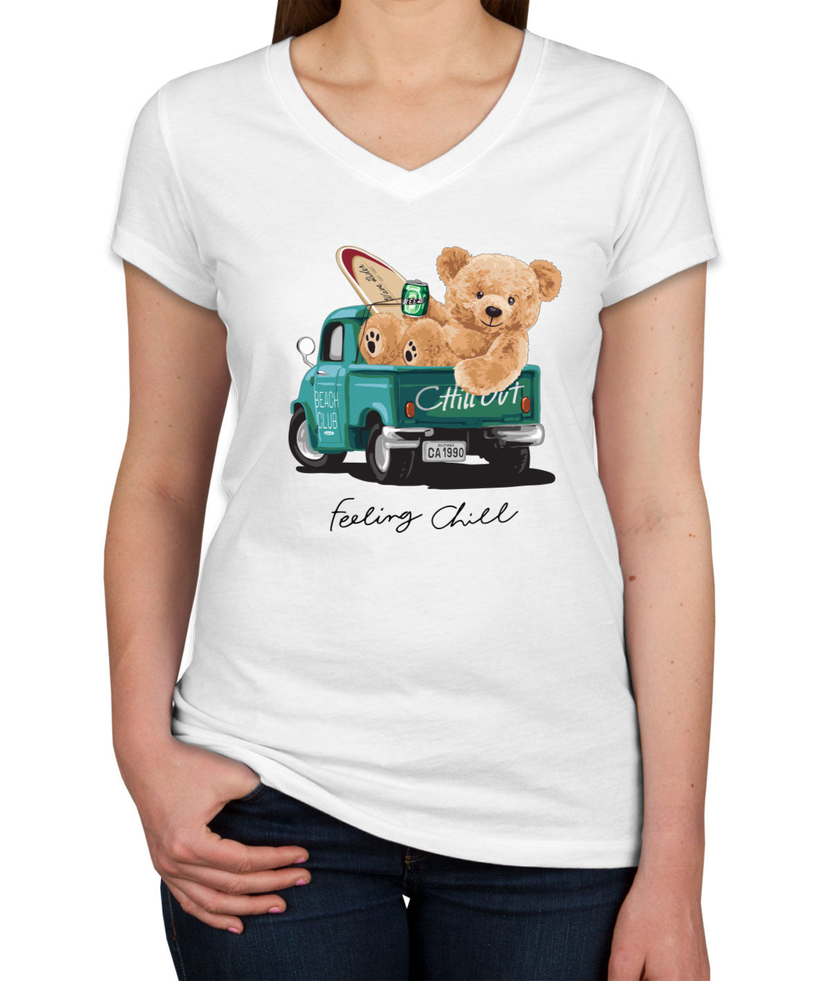 Teddy Bear Chill Out Women's V Neck T-shirt