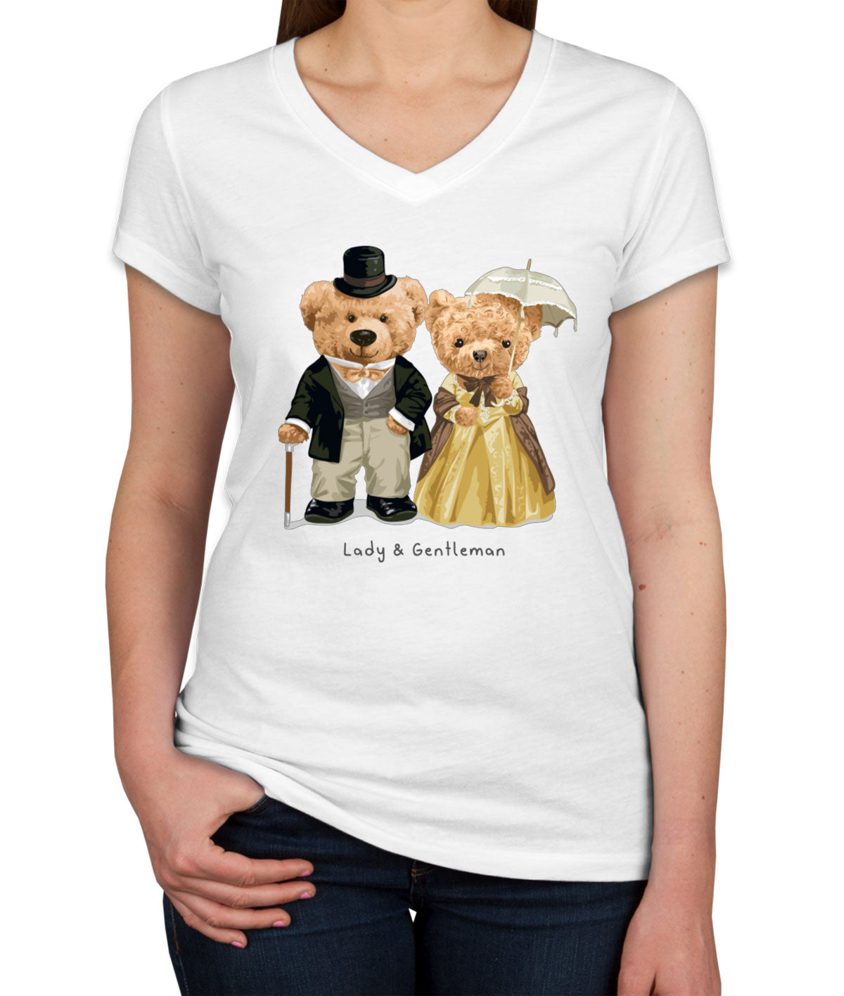 Teddy Bear Couple Women's V Neck T-shirt