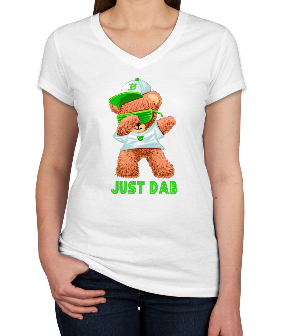 Dabbing Teddy Bear Just Dab Women's V Neck T-shirt