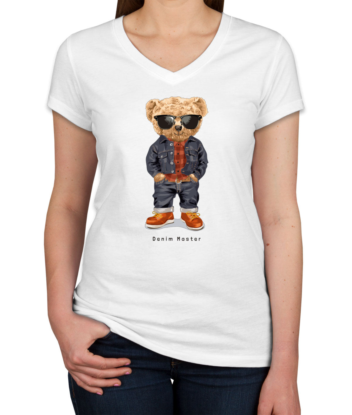 Teddy Bear Denim Master Women's V Neck T-shirt