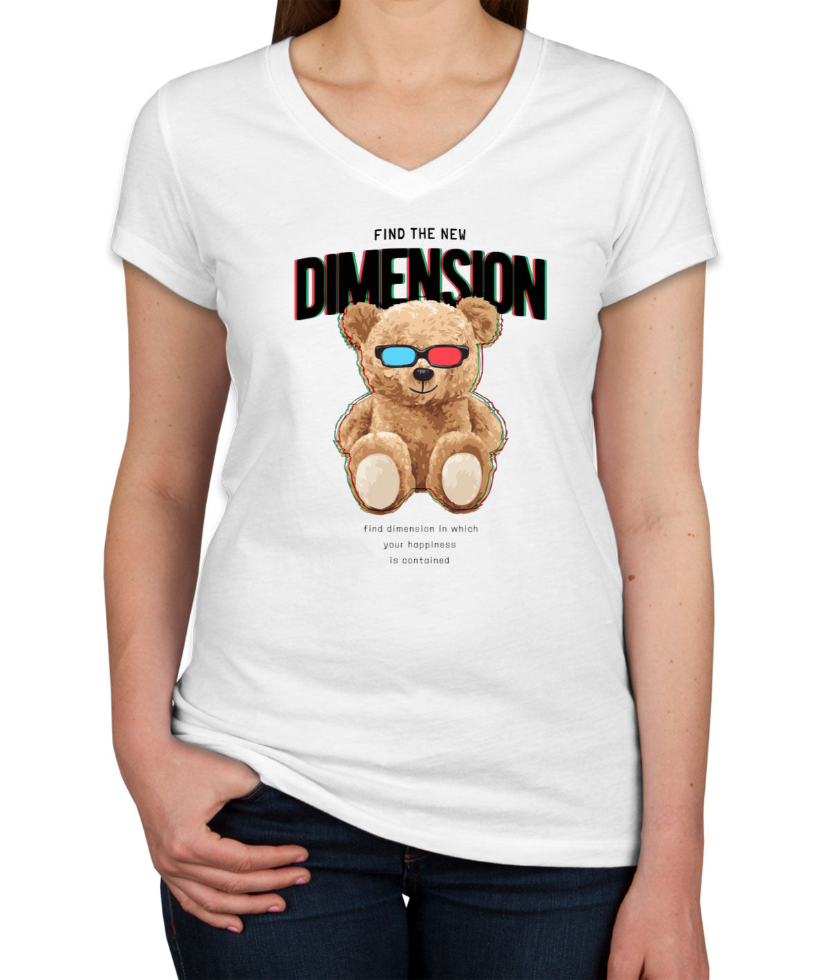 Teddy Bear Dimension Women's V Neck T-shirt