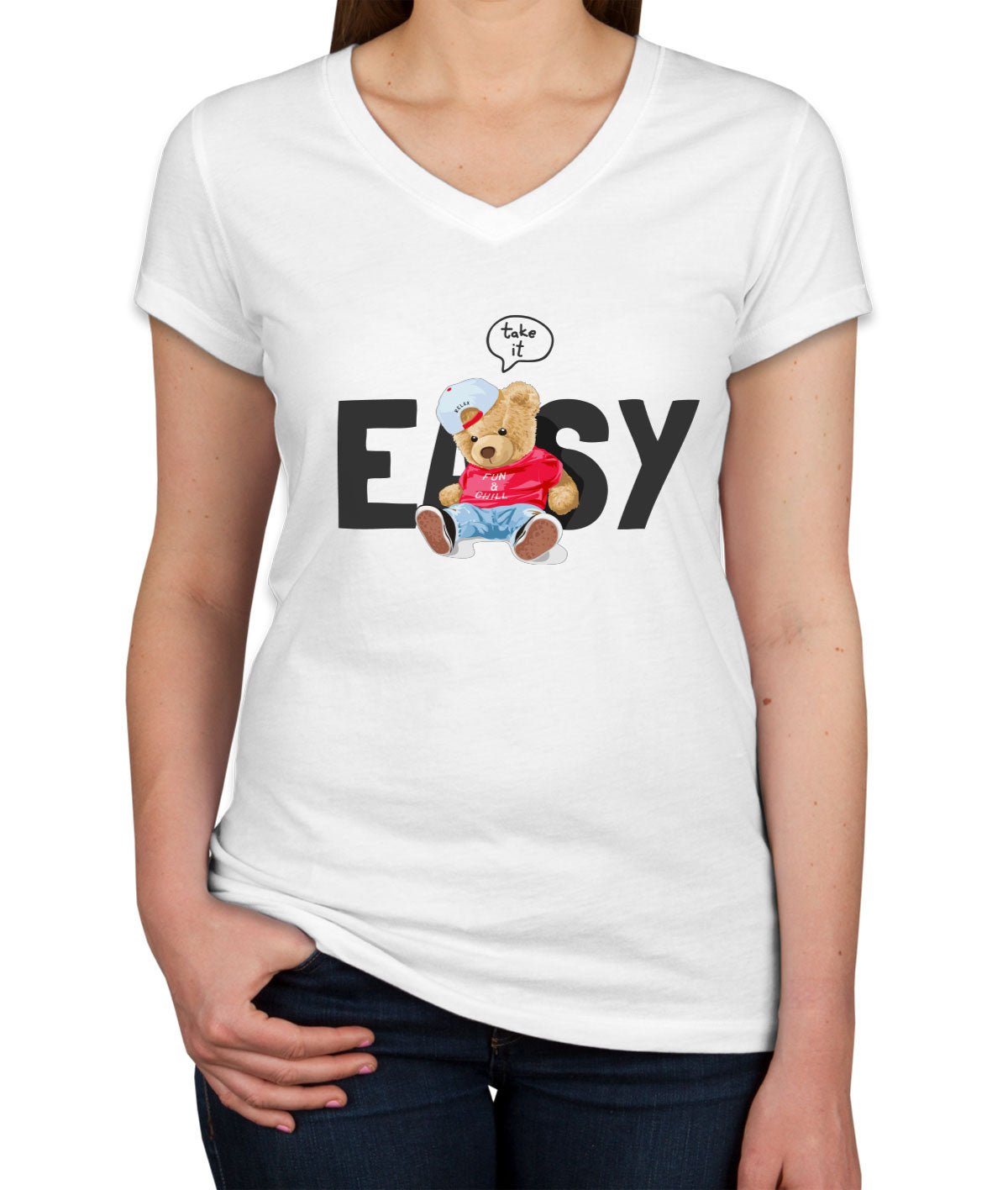 Teddy Bear Take It Easy Women's V Neck T-shirt