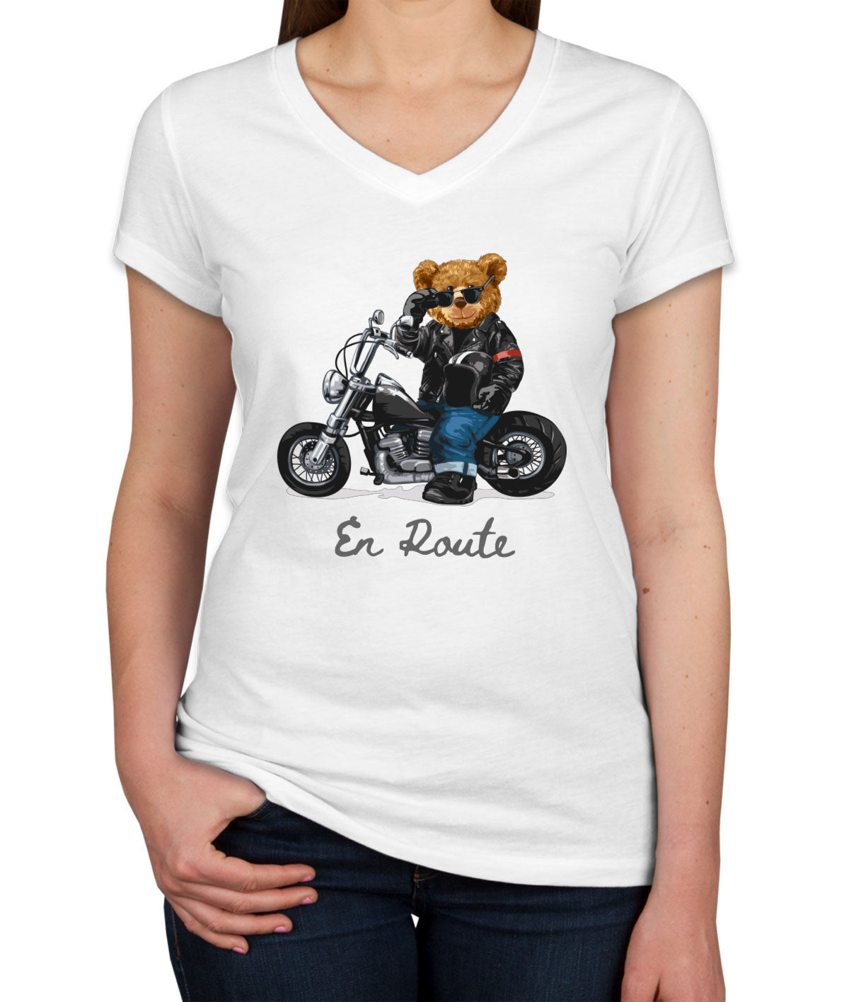 Teddy Bear Biker Women's V Neck T-shirt