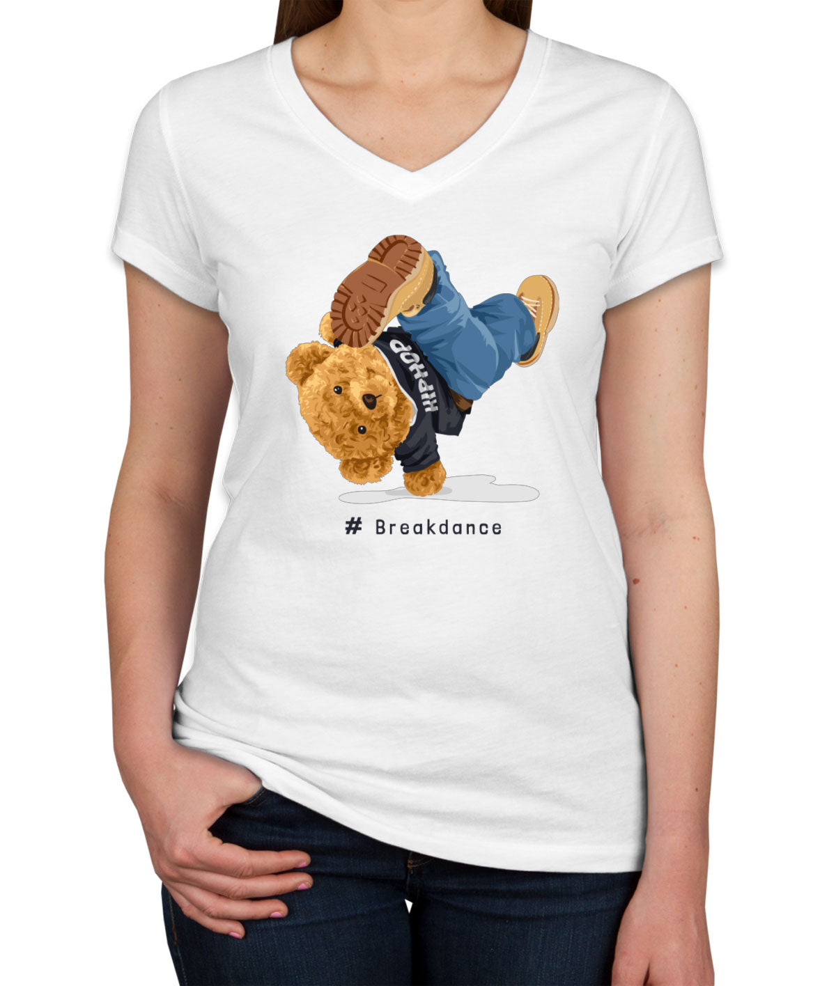 Teddy Bear Hiphop Breakdancing Women's V Neck T-shirt