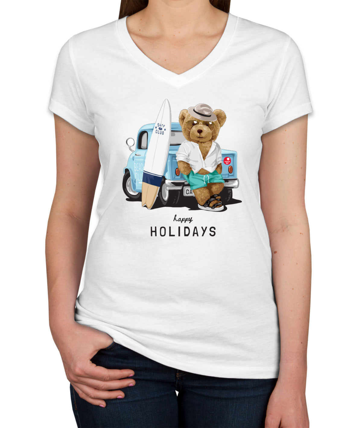 Teddy Bear Holiday Women's V Neck T-shirt