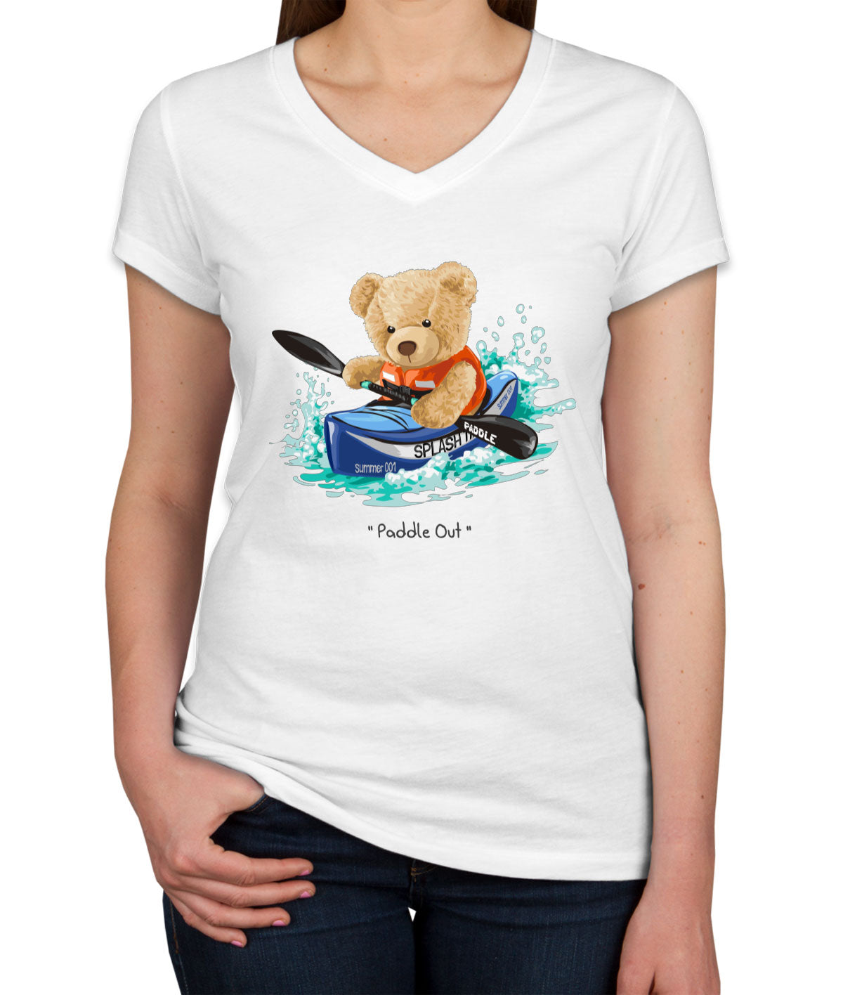 Teddy Bear Kayak Women's V Neck T-shirt