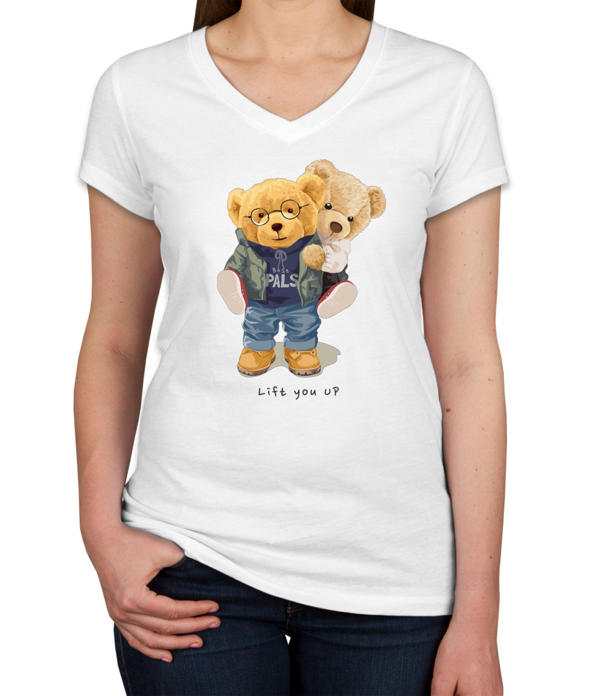 Teddy Bear Lift Women's V Neck T-shirt