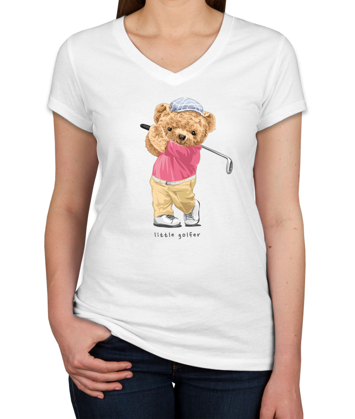 Teddy Bear Lil Golfer Women's V Neck T-shirt