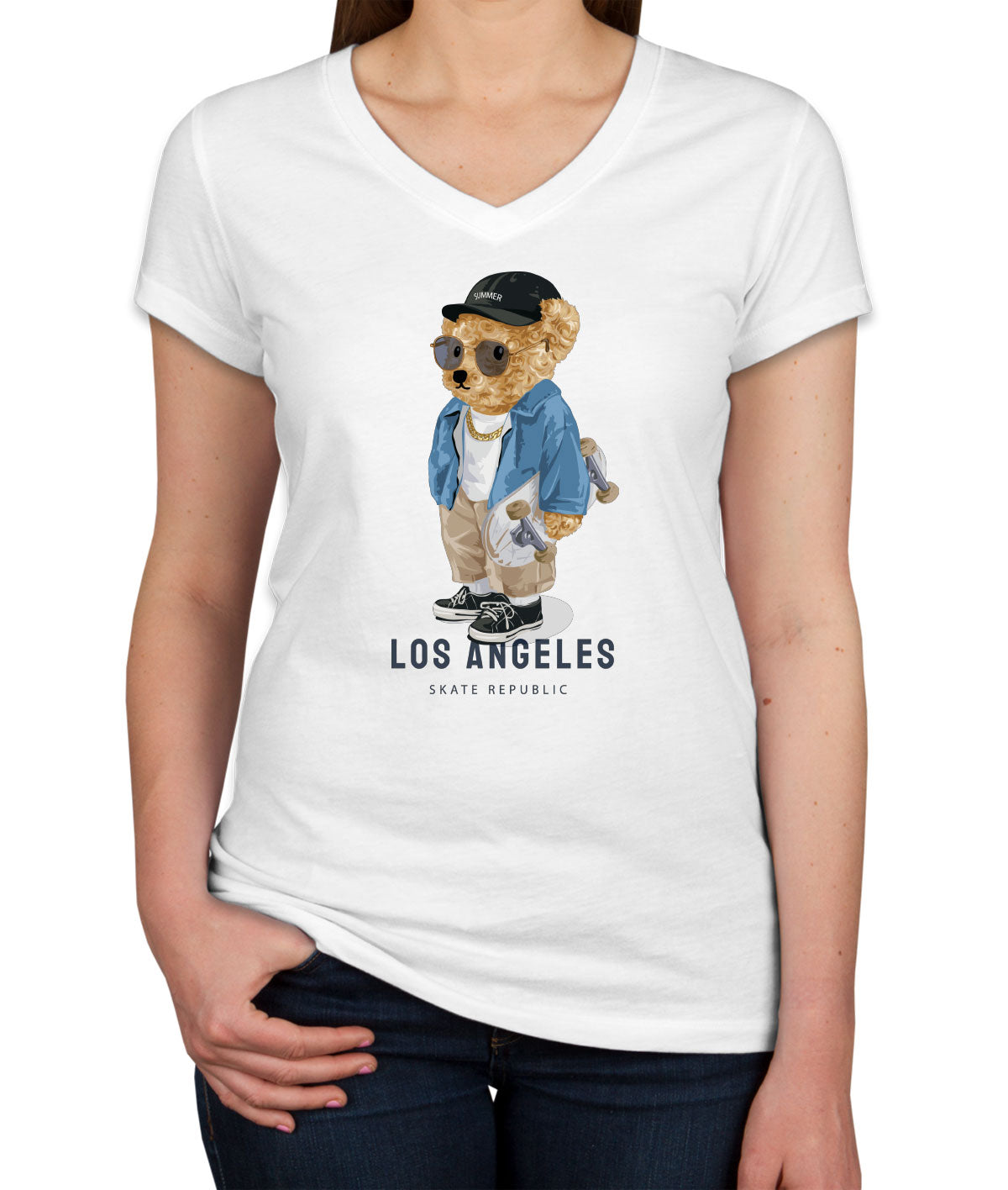 Teddy Bear Los Angeles Women's V Neck T-shirt