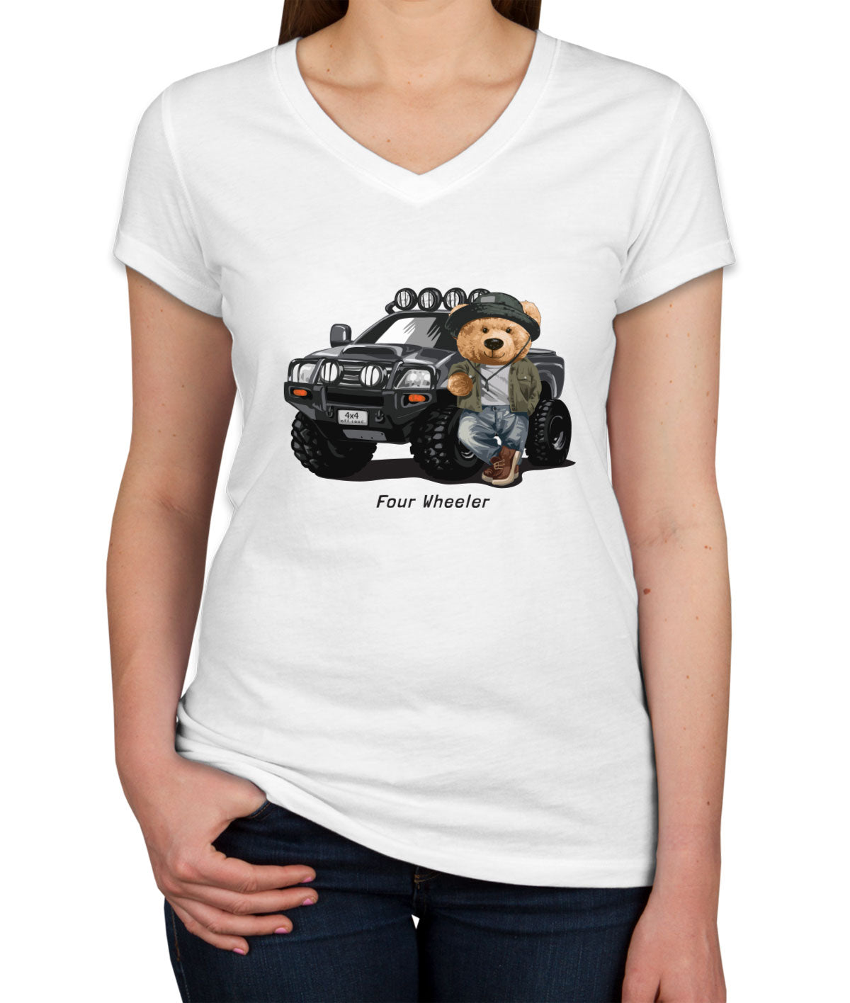 Teddy Bear Off Road Women's V Neck T-shirt