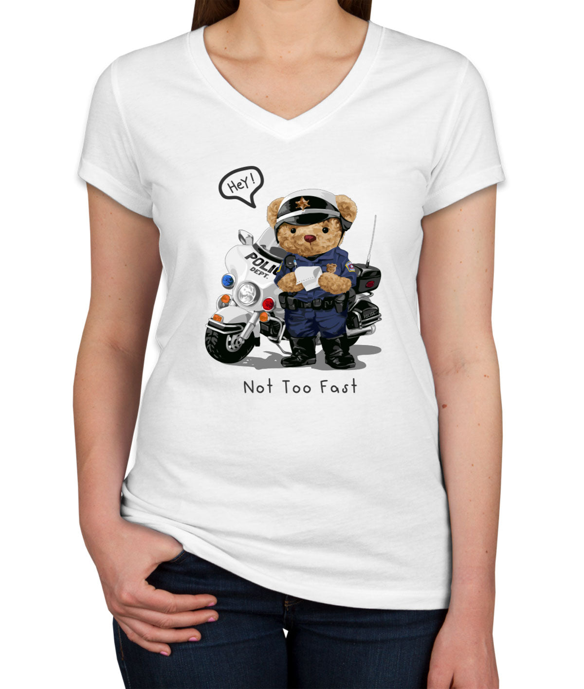 Teddy Bear Police Women's V Neck T-shirt