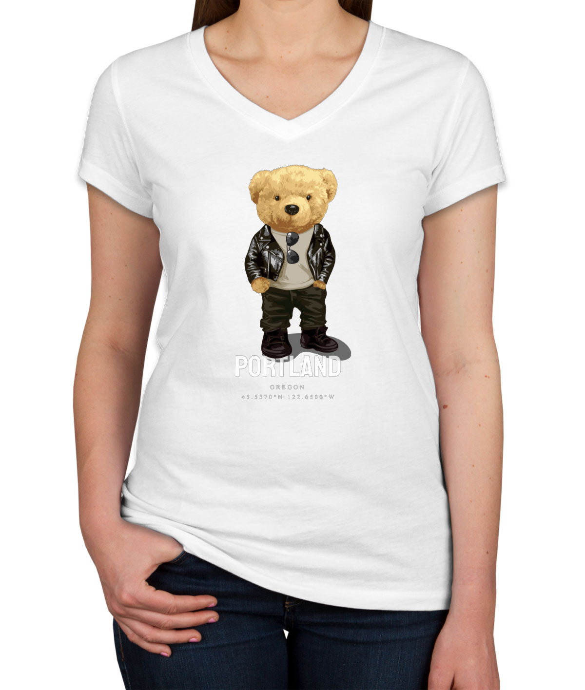 Teddy Bear Portland Women's V Neck T-shirt