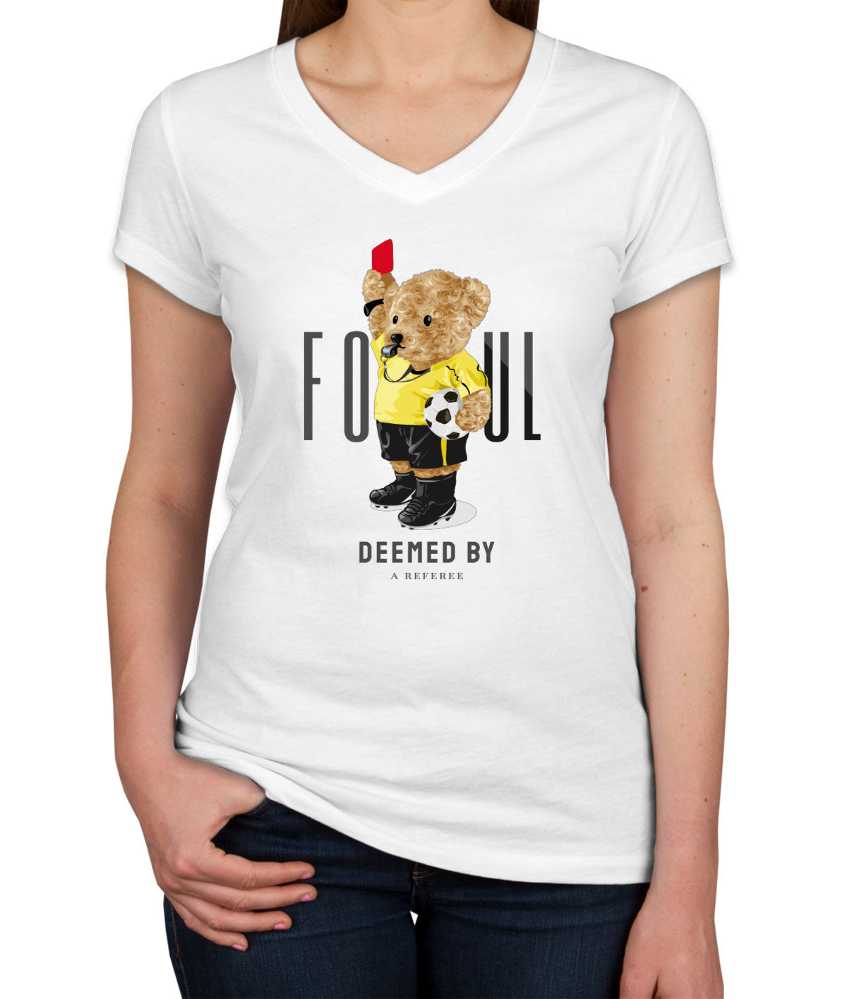 Teddy Bear Referee Women's V Neck T-shirt