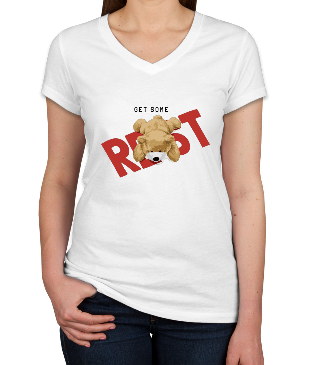 Teddy Bear Get Some Rest Women's V Neck T-shirt