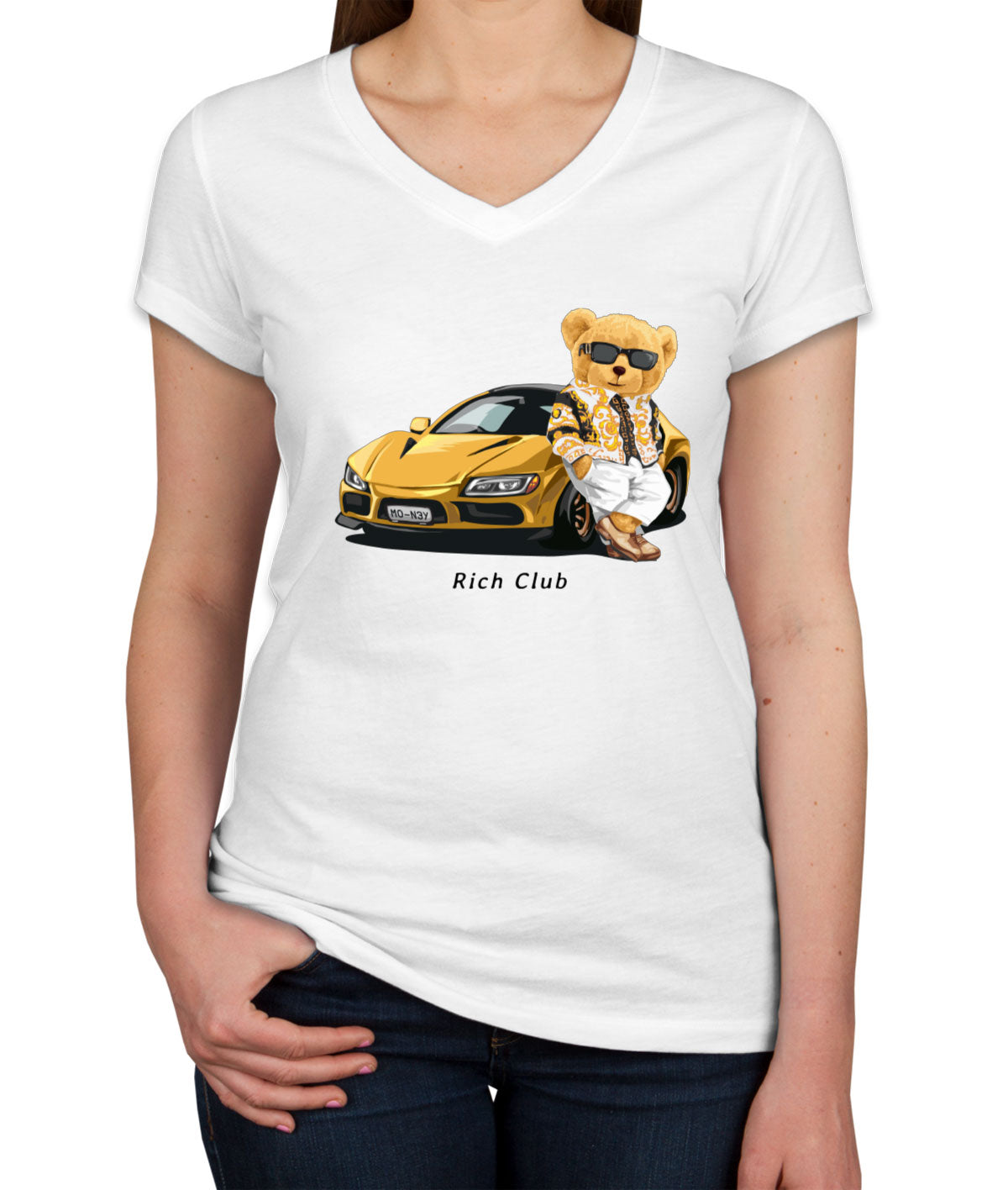 Teddy Bear Rich Club Women's V Neck T-shirt