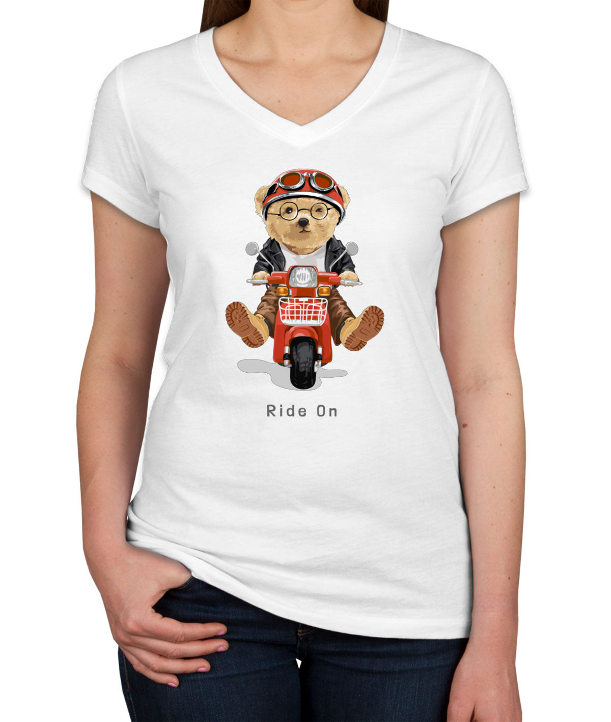 Teddy Bear Ride On Women's V Neck T-shirt